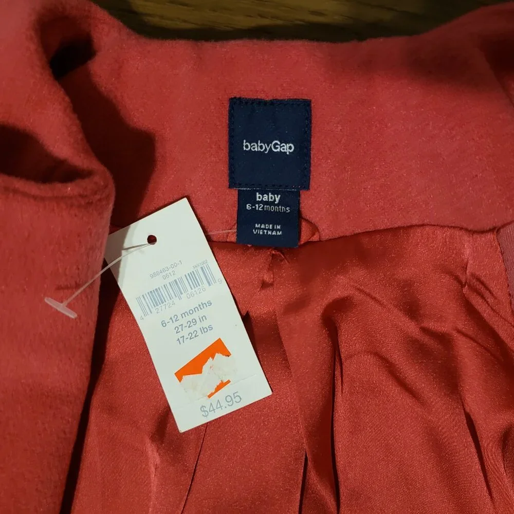 NEW Baby Gap Swing Coat Jacket 6 to 12 Months‎ Pink Snap Front Pockets Girls